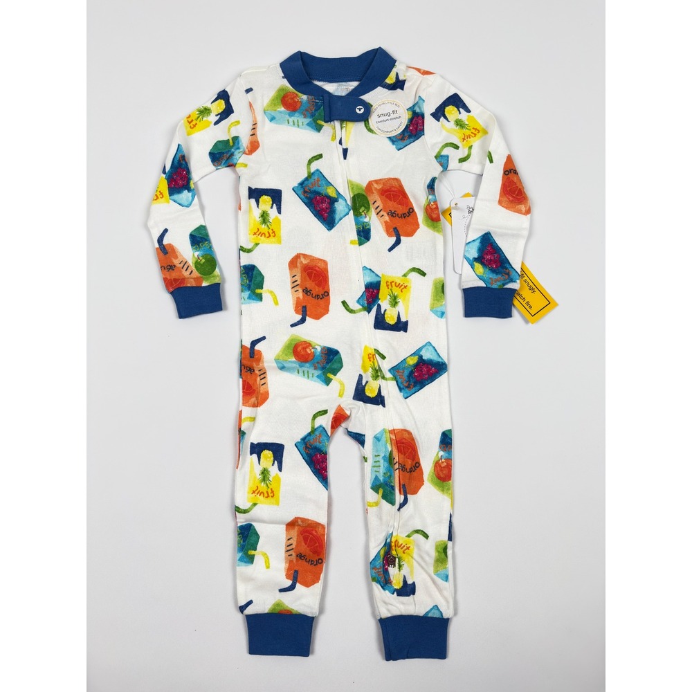 Burt's Bees Baby Juice Box Print Sleeper Santorini Blue 18M New With Tags